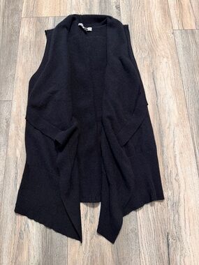 Neiman Marcus 100% Cashmere Black Open-Front Knit Vest Cardigan